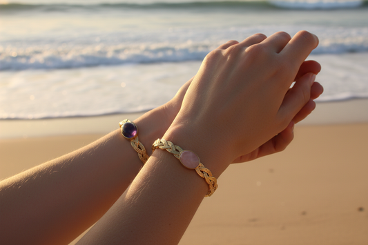 Bracelets Alba - Améthyste & Quartz Rose - Plage
